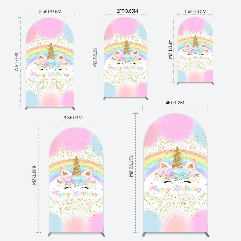 Aperturee - Aperturee Cute Unicorn Rainbow Glitter Birthday Arch Backdrop