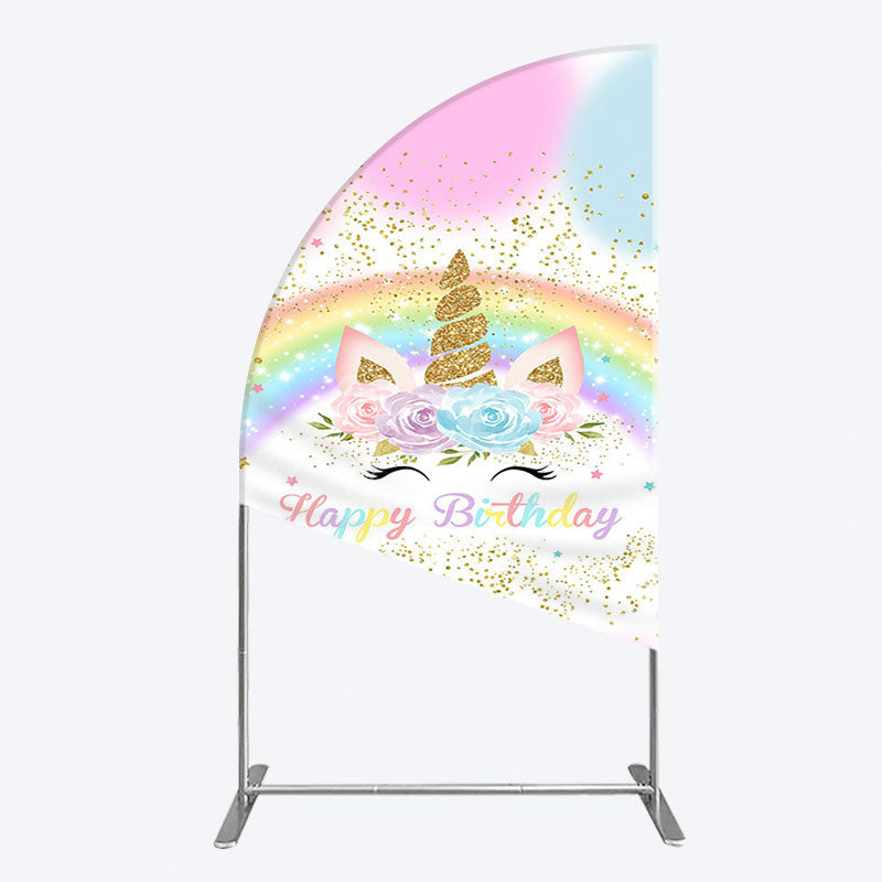 Aperturee - Aperturee Cute Unicorn Rainbow Glitter Birthday Half Moon Arch Backdrop