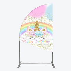 Aperturee - Aperturee Cute Unicorn Rainbow Glitter Birthday Half Moon Arch Backdrop