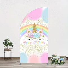 Aperturee - Aperturee Cute Unicorn Rainbow Glitter Birthday Half Moon Arch Backdrop
