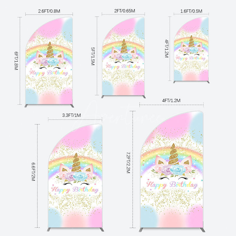 Aperturee - Aperturee Cute Unicorn Rainbow Glitter Birthday Half Moon Arch Backdrop