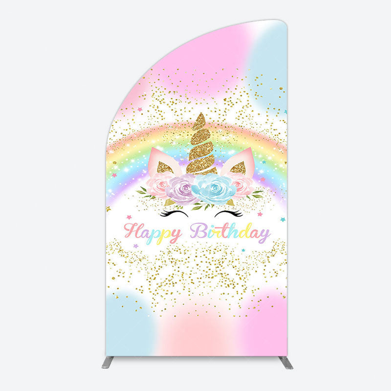 Aperturee - Aperturee Cute Unicorn Rainbow Glitter Birthday Half Moon Arch Backdrop