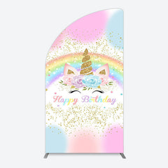 Aperturee - Aperturee Cute Unicorn Rainbow Glitter Birthday Half Moon Arch Backdrop