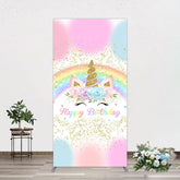 Aperturee - Aperturee Cute Unicorn Rainbow Glitter Birthday Rectangle Backdrop