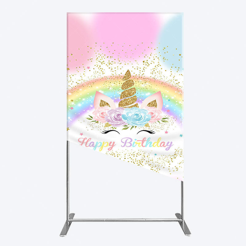 Aperturee - Aperturee Cute Unicorn Rainbow Glitter Birthday Rectangle Backdrop
