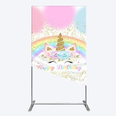 Aperturee - Aperturee Cute Unicorn Rainbow Glitter Birthday Rectangle Backdrop
