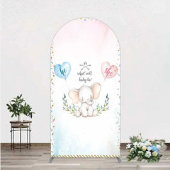 Aperturee - Aperturee Cute Watercolor Baby Elephant Gender Reveal Arch Backdrop Pink Blue Hearts Or What Will Baby Be Party