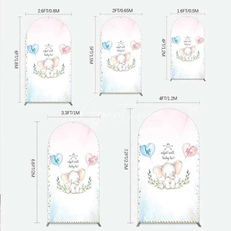 Aperturee - Aperturee Cute Watercolor Baby Elephant Gender Reveal Arch Backdrop Pink Blue Hearts Or What Will Baby Be Party