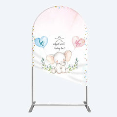 Aperturee - Aperturee Cute Watercolor Baby Elephant Gender Reveal Arch Backdrop Pink Blue Hearts Or What Will Baby Be Party