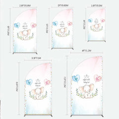Aperturee - Aperturee Cute Watercolor Baby Elephant Gender Reveal Half Moon Arch Backdrop Pink Blue Hearts Or What Will Baby Be Party