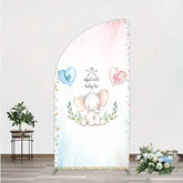 Aperturee - Aperturee Cute Watercolor Baby Elephant Gender Reveal Half Moon Arch Backdrop Pink Blue Hearts Or What Will Baby Be Party