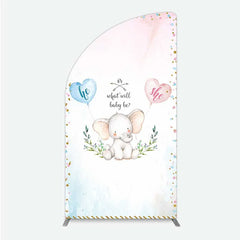 Aperturee - Aperturee Cute Watercolor Baby Elephant Gender Reveal Half Moon Arch Backdrop Pink Blue Hearts Or What Will Baby Be Party