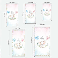 Aperturee - Aperturee Cute Watercolor Baby Elephant Gender Reveal Rectangle Backdrop Pink Blue Hearts Or What Will Baby Be Party