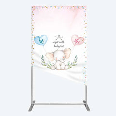 Aperturee - Aperturee Cute Watercolor Baby Elephant Gender Reveal Rectangle Backdrop Pink Blue Hearts Or What Will Baby Be Party