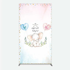 Aperturee - Aperturee Cute Watercolor Baby Elephant Gender Reveal Rectangle Backdrop Pink Blue Hearts Or What Will Baby Be Party
