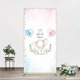 Aperturee - Aperturee Cute Watercolor Baby Elephant Gender Reveal Rectangle Backdrop Pink Blue Hearts Or What Will Baby Be Party