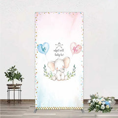 Aperturee - Aperturee Cute Watercolor Baby Elephant Gender Reveal Rectangle Backdrop Pink Blue Hearts Or What Will Baby Be Party