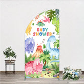 Aperturee - Aperturee Cute Watercolor Dinosaur Baby Shower Half Moon Arch Backdrop Jungle Theme Party Decoration