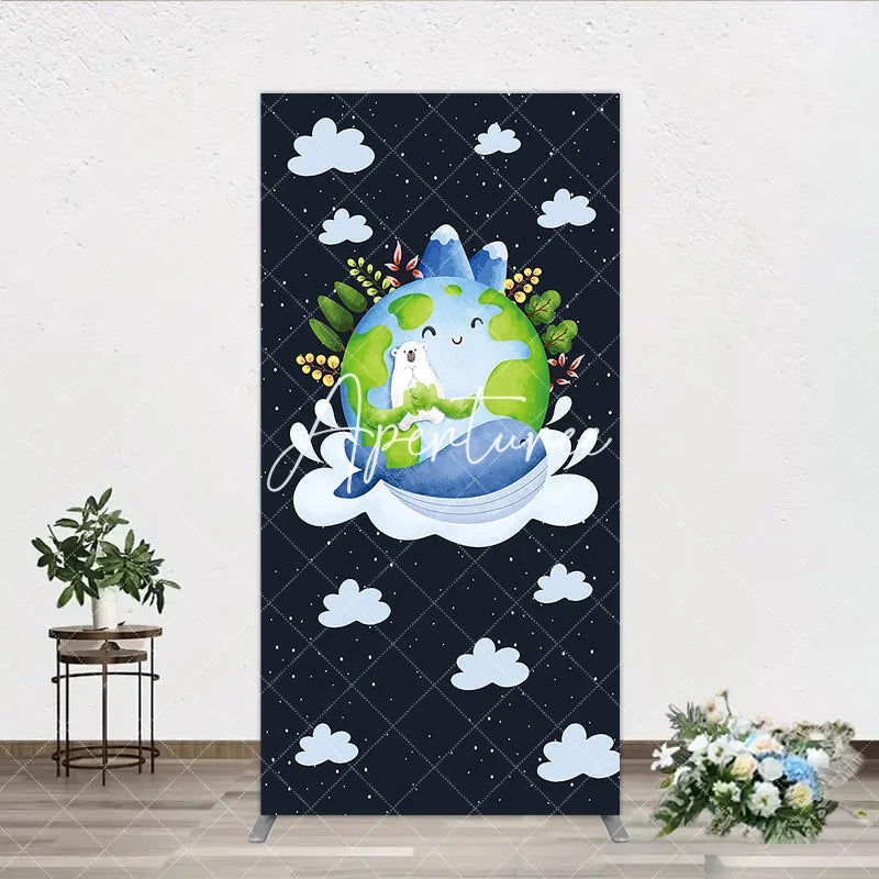 Aperturee - Aperturee Cute Watercolor Earth Polar Bear Whale Rectangle Arch Backdrop Environmental Save the Planet Party Decoration.