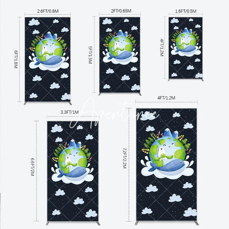 Aperturee - Aperturee Cute Watercolor Earth Polar Bear Whale Rectangle Arch Backdrop Environmental Save the Planet Party Decoration.
