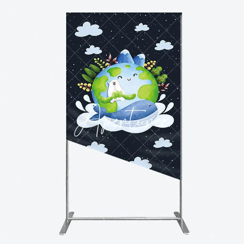 Aperturee - Aperturee Cute Watercolor Earth Polar Bear Whale Rectangle Arch Backdrop Environmental Save the Planet Party Decoration.