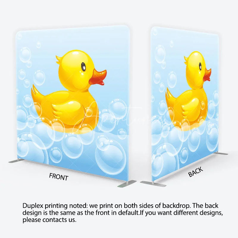 Aperturee - Aperturee Cute Yellow Rubber Duck and Bubbles Square Double-Sided Backdrop Adorable Baby Shower Birthday Party Decor