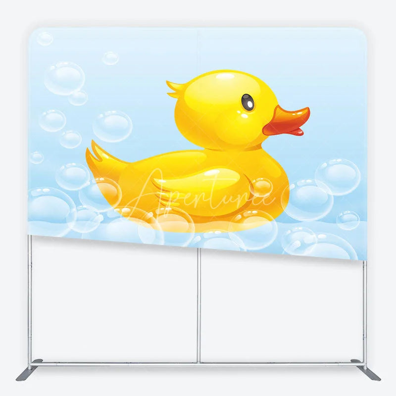 Aperturee - Aperturee Cute Yellow Rubber Duck and Bubbles Square Double-Sided Backdrop Adorable Baby Shower Birthday Party Decor