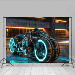 Aperturee - Aperturee Cyberpunk City Backdrop Sci-Fi Neon Motorcycle Photography Background Future Tech Street Photo Booth Prop
