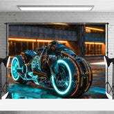 Aperturee - Aperturee Cyberpunk City Backdrop Sci-Fi Neon Motorcycle Photography Background Future Tech Street Photo Booth Prop
