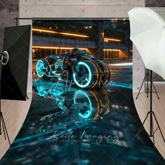 Aperturee - Aperturee Cyberpunk City Motorcycle Sweep Photo Backdrop Sci-Fi Neon Bike Street Background Future Tech Floor Prop