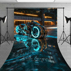 Aperturee - Aperturee Cyberpunk City Motorcycle Sweep Photo Backdrop Sci-Fi Neon Bike Street Background Future Tech Floor Prop