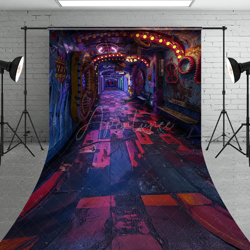 Aperturee - Aperturee Cyberpunk Graffiti Hallway Sweep Backdrop 80s Neon Arcade and Urban Floor Retro Party Photo Booth