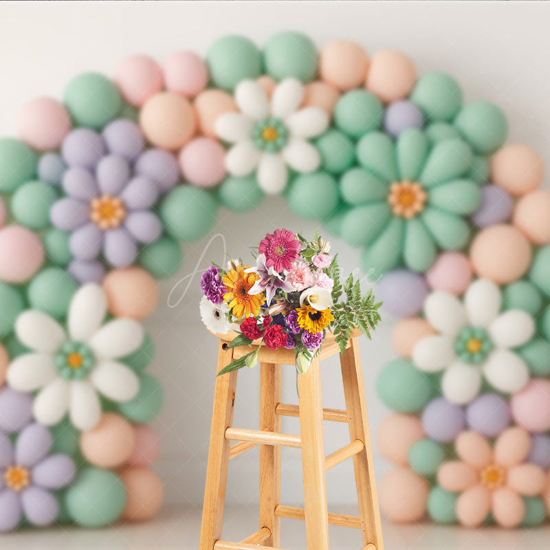 Aperturee Aperturee Daisy Balloon Arch Cake Smash Backdrop Pastel Rainbow Colors with Flowers Groovy First Birthday Photo Prop