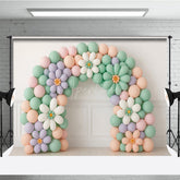 Aperturee Aperturee Daisy Balloon Arch Cake Smash Backdrop Pastel Rainbow Colors with Flowers Groovy First Birthday Photo Prop