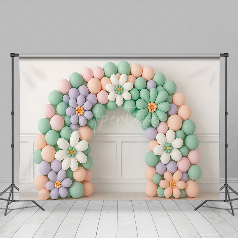 Aperturee Aperturee Daisy Balloon Arch Cake Smash Backdrop Pastel Rainbow Colors with Flowers Groovy First Birthday Photo Prop