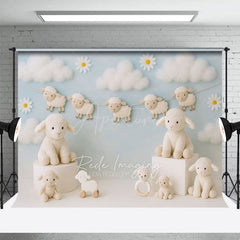 Aperturee - Aperturee Daisy Cloudy Floral Sheep Sweet Cake Smash Backdrop