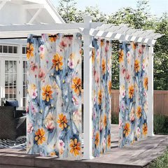 Aperturee - Aperturee Daisy Drawing Waterproof Printed Outdoor Curtains
