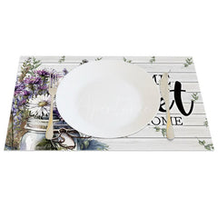Aperturee - Aperturee Daisy Floral Home Sweet Home Wood Set of 4 Placemats
