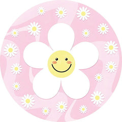Aperturee - Aperturee Daisy Floral Round Backdrop Yellow White Spring Flower Circle Frame Wedding Birthday Baby Shower Photo Background