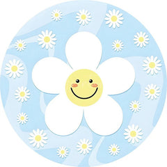 Aperturee - Aperturee Daisy Floral Round Backdrop Yellow White Spring Flower Circle Frame Wedding Birthday Baby Shower Photo Background