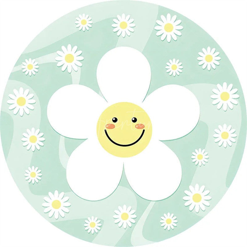 Aperturee - Aperturee Daisy Floral Round Backdrop Yellow White Spring Flower Circle Frame Wedding Birthday Baby Shower Photo Background
