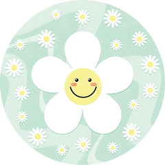 Aperturee - Aperturee Daisy Floral Round Backdrop Yellow White Spring Flower Circle Frame Wedding Birthday Baby Shower Photo Background