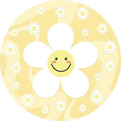 Aperturee - Aperturee Daisy Floral Round Backdrop Yellow White Spring Flower Circle Frame Wedding Birthday Baby Shower Photo Background