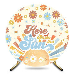Aperturee - Aperturee Daisy Sun Here Comes The Sun Round Baby Shower Backdrop