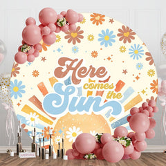 Aperturee - Aperturee Daisy Sun Here Comes The Sun Round Baby Shower Backdrop