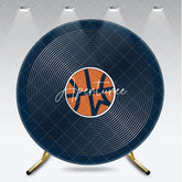 Aperturee - Aperturee Dark Blue Basketball Theme Round Backdrop featuring an Orange Ball and Concentric Circles for Sports Party