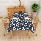Aperturee - Aperturee Dark Blue Daisy Floral Rectangle Tablecloth White Flower Botanical Dining Table Cover for Kitchen