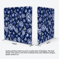 Aperturee - Aperturee Dark Blue Glowing Hearts and White Butterflies Square Double-Sided Backdrop Romantic Dreamy Decor