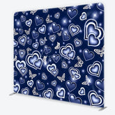 Aperturee - Aperturee Dark Blue Glowing Hearts and White Butterflies Square Double-Sided Backdrop Romantic Dreamy Decor