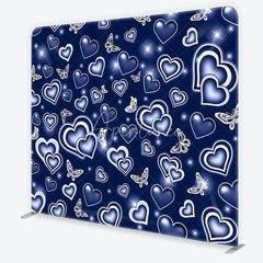 Aperturee - Aperturee Dark Blue Glowing Hearts and White Butterflies Square Double-Sided Backdrop Romantic Dreamy Decor